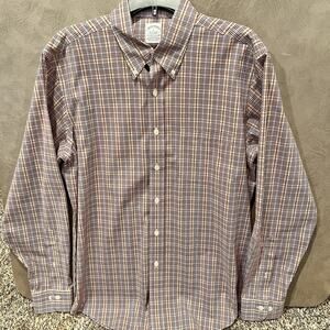Brooks Brothers Shirt Mens Large White Plaid Slim Fit Supima Cotton Button Down‎
